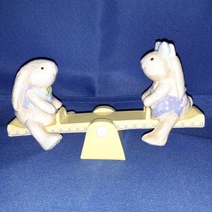 Adorable Vintage Bunny Rabbit Seesaw Salt & Pepper Set 3 pcs